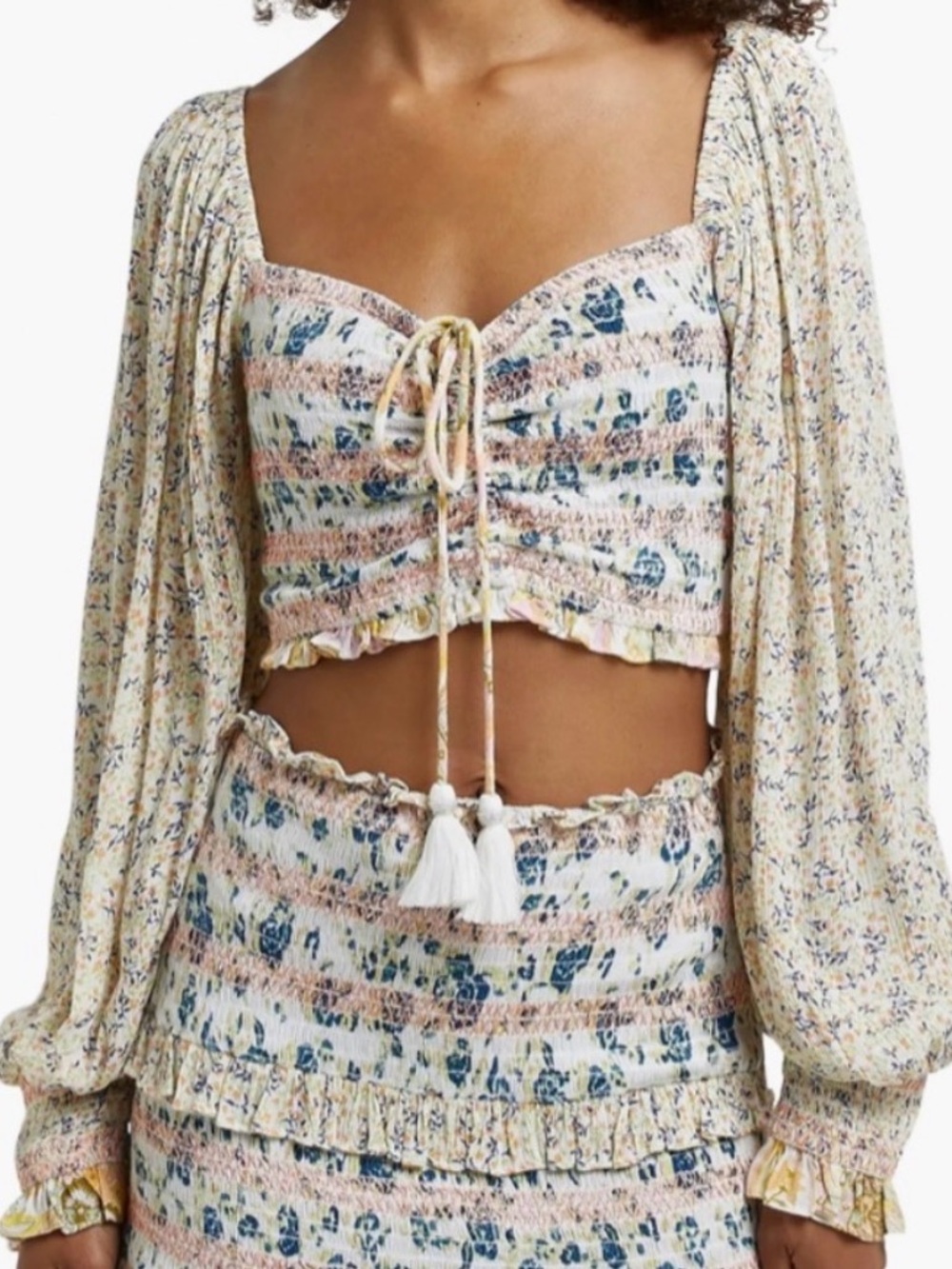 River Island shirred long sleeve crop top - XS/S